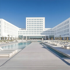 Naklejka premium Modern Minimalist Hotel Poolside Illustration