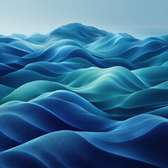 Obraz premium Blue abstract waves landscape, misty horizon background, digital art