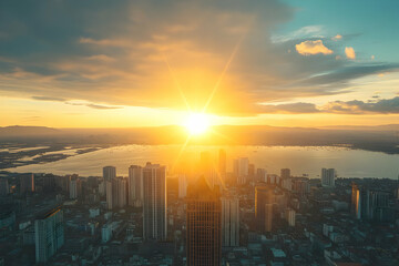 Fototapeta premium Golden City Sunset Illustration