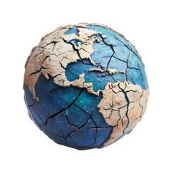 A cracked earth globe symbolizing environmental isolated on transparent background