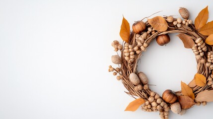 Autumn wreath with natural elements for seasonal decoration.