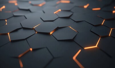 Abstract hexagonal pattern with glowing edges in dark tones.