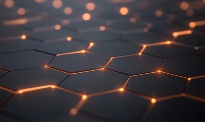 Abstract hexagonal pattern with glowing lines and depth effect.