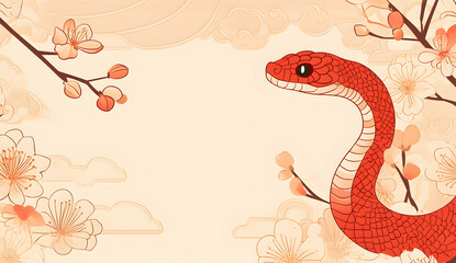 Obraz premium Cute cartoon dragon, a reptile vector illustration, on a tree branch, a funny serpent-like animal design, Chinese New Year