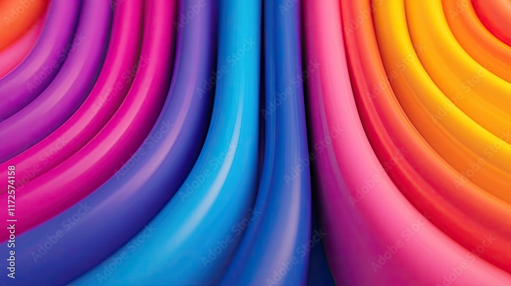 Poster Neon abstract background idea. Vibrant waves of colorful fabric create a dynamic visual effect for design.