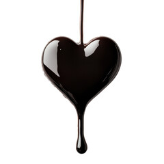 Obraz premium Liquid Chocolate Heart Shape Dripping Isolated on White Background