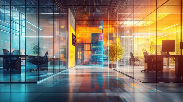 Modern Futuristic Office Space with Digital Aesthetics and Design