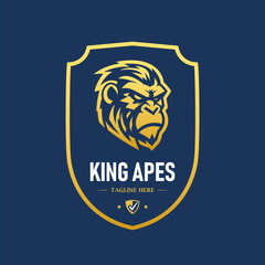 Golden King Apes shield symbol logo vector design template