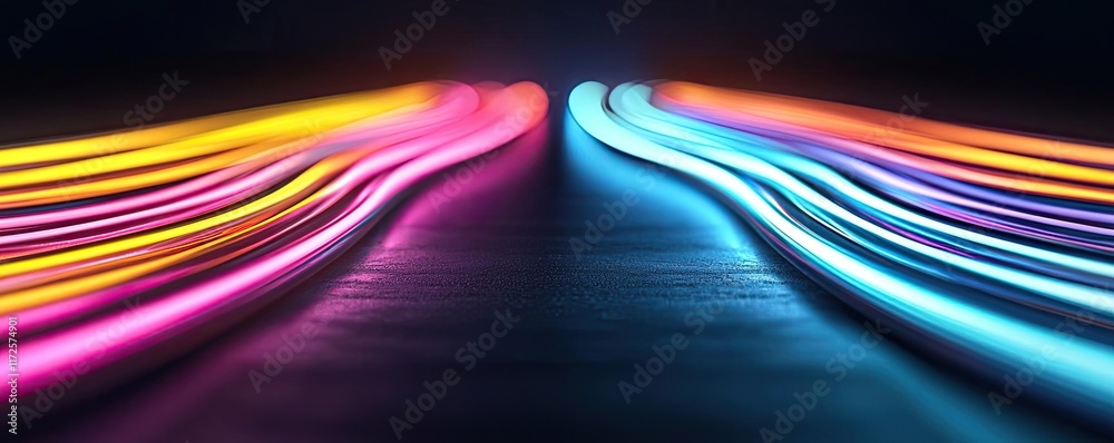 Poster Neon abstract background idea. Colorful abstract light trails create a vibrant and dynamic visual experience.