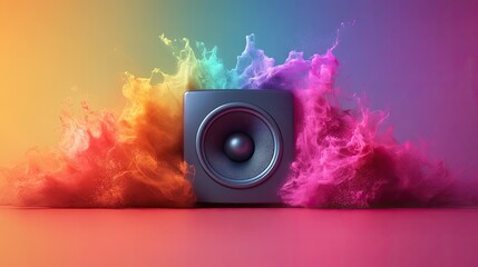 Vibrant Sound: Speaker in a Colorful Explosion
