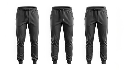 Black jogger pants mockup. Template Sports trousers front view for design. Fitness wear isolated on white
