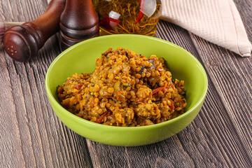 Vegan garnish - lentil with vegetables