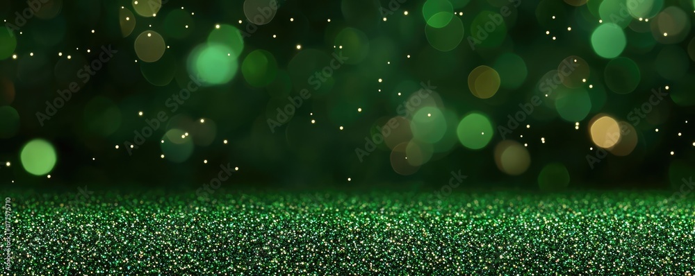 Poster glitter abstract background concept. a vibrant green backdrop with shimmering bokeh lights, perfect 