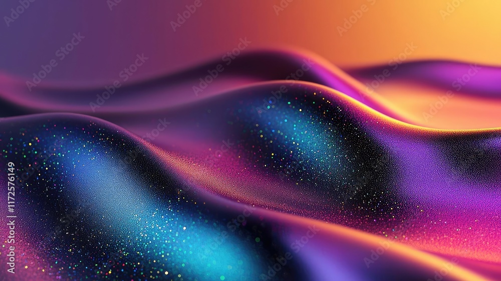 Poster Glitter abstract background concept. Abstract waves of color with glimmering particles in a vibrant gradient.