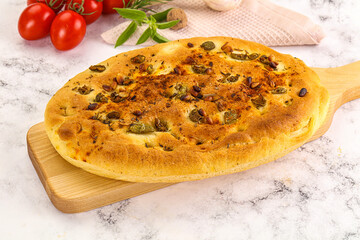 Homemade ciabatta bread with olives