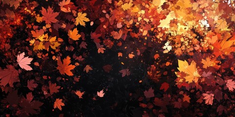 Autumn Leaves Scattered On Dark Ground