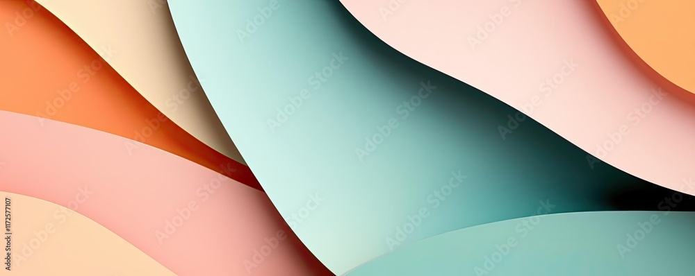 Poster Pastel abstract background idea. Colorful abstract waves of paper layers creating a modern texture and design concept.