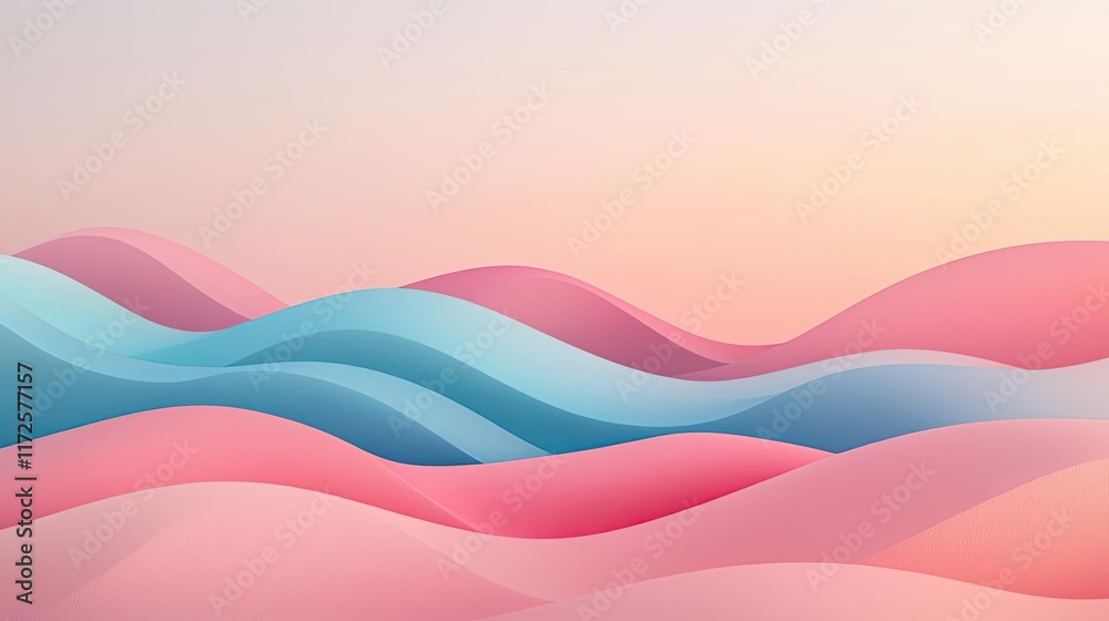 Poster Pastel abstract background idea. Abstract waves in soft pink and blue colors creating a soothing visual landscape.