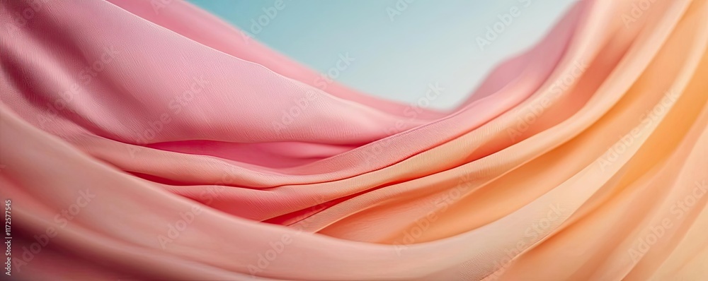 Aufkleber Pastel abstract background idea. Soft and flowing fabric in gradient hues of pink and orange, creating a serene atmosphere.