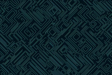 Abstract close-up of a glowing blue digital circuit board, showcasing intricate connections and technological design on a black background.
