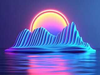 Abstract Neon Landscape with a Glowing Circular Sun