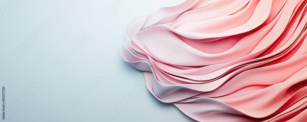 Poster Pastel abstract background idea. Soft pink fabric draped elegantly, creating a beautiful wave texture on a light background.
