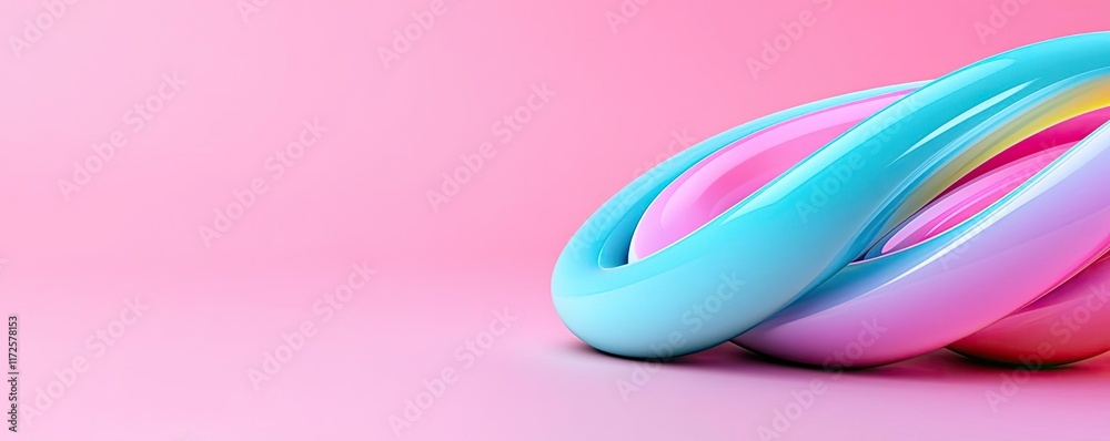 Aufkleber Pastel abstract background idea. Colorful, abstract loops on a soft pink background create a playful visual effect.
