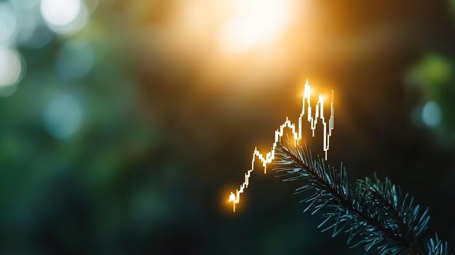 Financial Growth Chart Overlaid on Natural Background in Soft Light