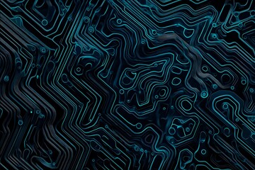 Abstract close-up of a glowing blue digital circuit board, showcasing intricate connections and technological design on a black background.
