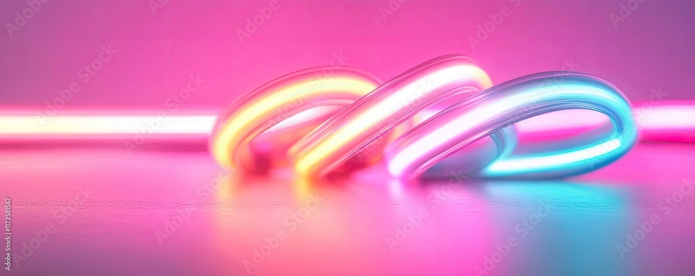 Poster Neon abstract background idea. Vibrant neon lights in abstract shapes create a dynamic and colorful visual effect.