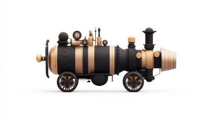Vintage Styled Steam Engine Train Model with Black and Gold Detailing, Retro Design and Intricate Features for Classic Transportation Enthusiasts and Collectors