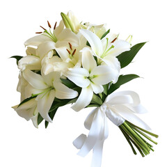 Fresh White Lily Bouquet with Elegant Ribbon for Floral Arrangements
