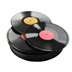 Fototapeta premium Vinyl Records Stacked in a Pile with Colorful Labels on Display