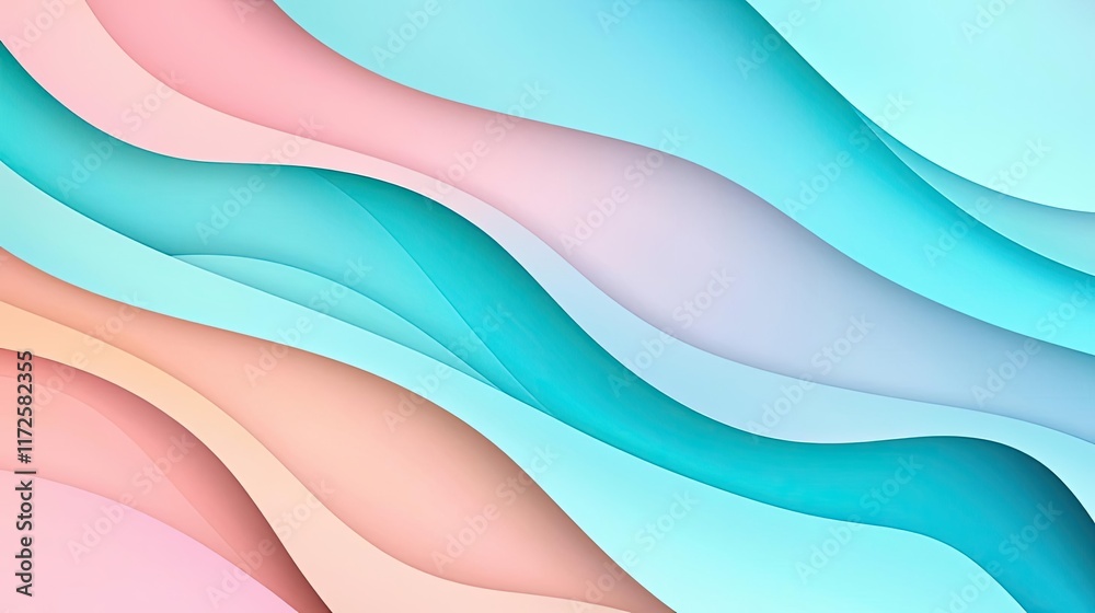 Poster Pastel abstract background idea. Elegant abstract waves in soft pastel colors creating a soothing visual effect.