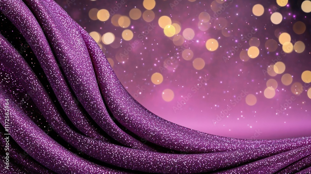 Poster glitter abstract background concept. shimmering purple fabric drapes elegantly against a sparkling b
