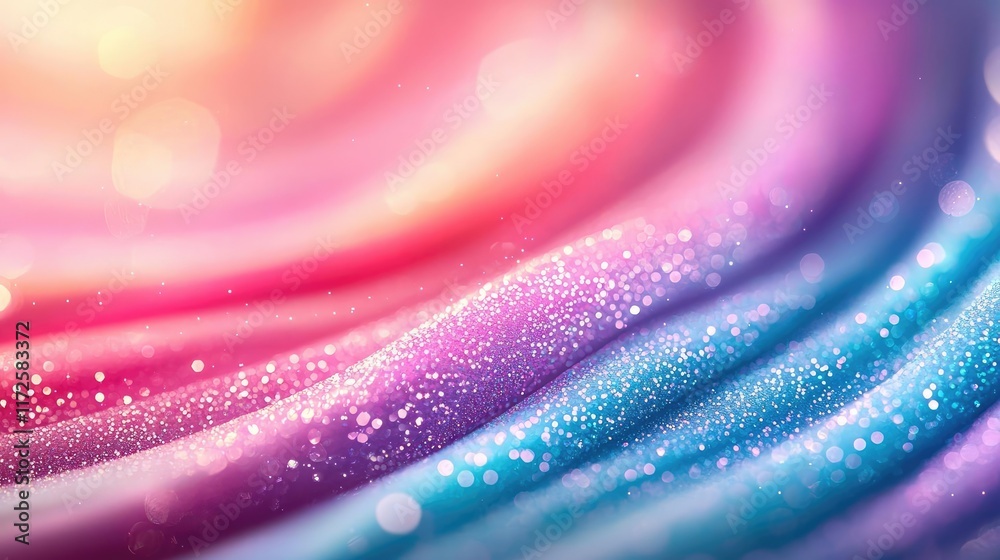 Poster Glitter abstract background concept. Colorful waves of glitter create a mesmerizing abstract pattern in soft focus.