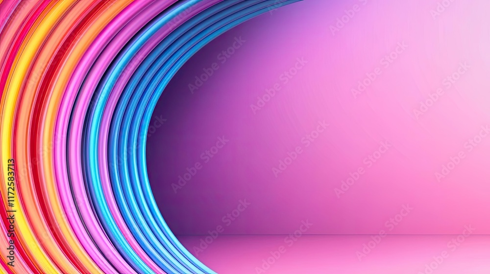Aufkleber Neon abstract background idea. Vibrant, colorful abstract background with curved lines and a soft gradient.