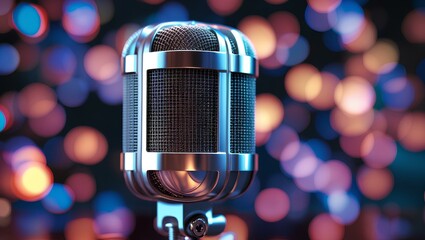 A microphone positioned prominently against a vibrant blue background, emphasizing its sleek design and functionality