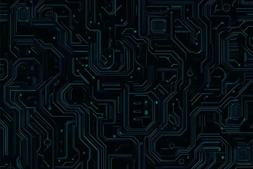 Abstract close-up of a glowing blue digital circuit board, showcasing intricate connections and technological design on a black background.
