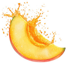 Naklejka na ściany i meble Refreshing Melon Slice with Splashing Water Droplets Isolated