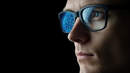 Digital Vision of the Future: A Man with Glasses and Technology