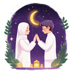 Young Muslim Couple in Respectful Greeting. isolated transparent background