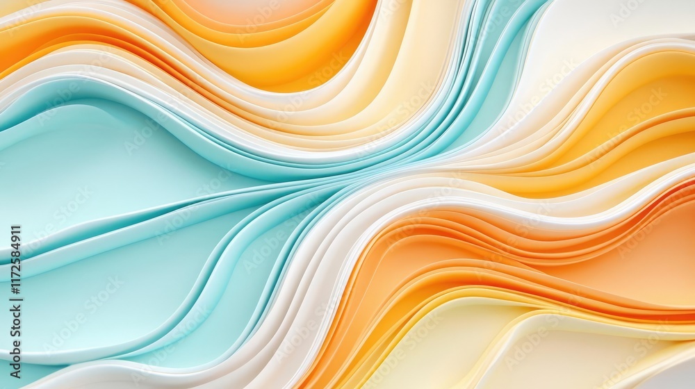 Poster Pastel abstract background idea. Abstract colorful waves in turquoise and orange tones for creative design projects.