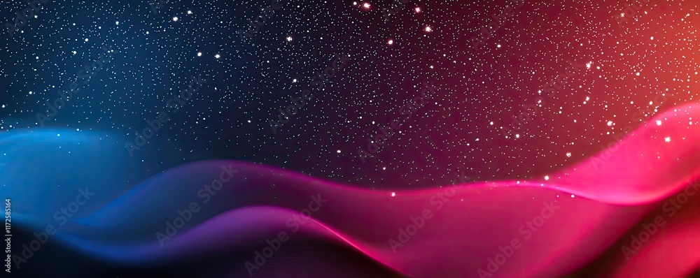 Poster Glitter abstract background concept. Abstract wave pattern with vibrant colors and starry background for creative designs.