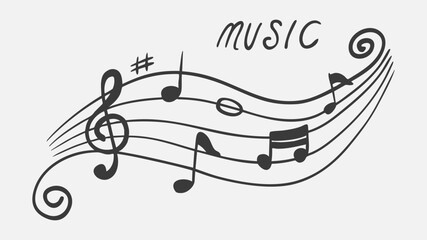 music note wave with symbol variation with doodle sketch ink vector