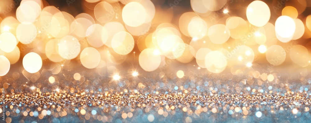 Poster Glitter abstract background concept. A sparkling background with shimmering golden bokeh lights and glittery textures.