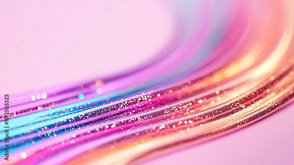 Poster glitter abstract background concept. vibrant colored waves with shimmering glitter on a soft pink ba