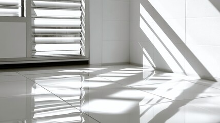 Obraz premium Elegant play of shadows on polished tiles in modern interior space minimalist design bright light