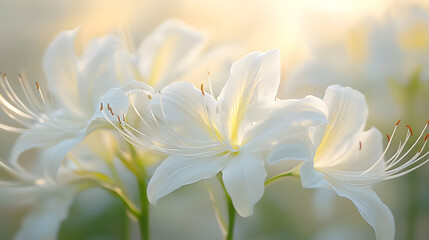 Obraz premium Close-up of vibrant white blossoms in bloom with detailed petals and soft stamens
