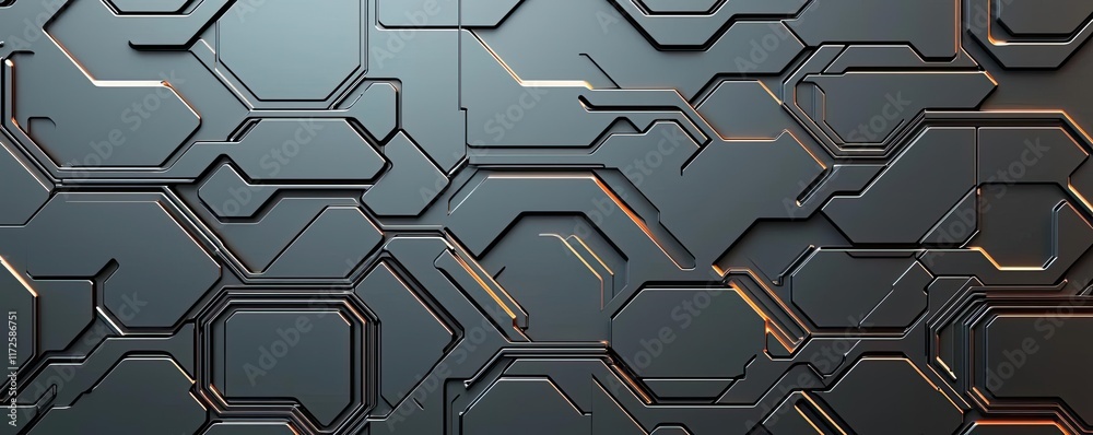 Poster Metallic abstract background concept. Abstract digital background with intricate hexagonal patterns and textures.